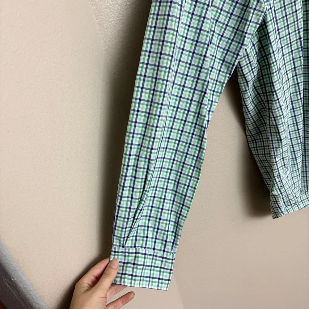 Polo Ralph Lauren Button Down Shirt Medium Green Blue Plaid Westerton Cotton
